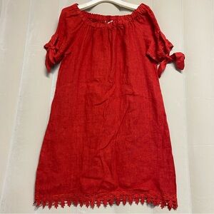 Lungo L’Arno Women’s Dress Small 100% Linen Lacy Tie Sleeves Dainty Feminine NWT